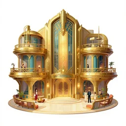 atlantis paradise lobby, a retro futuristic spaceship made of brass, art deco influence, hotel style design. bioshock, starship titanic. clean cel shaded vector art. shutterstock. behance hd by lois van baarle, artgerm, helen huang, by makoto shinkai and ilya kuvshinov, rossdraws, illustration