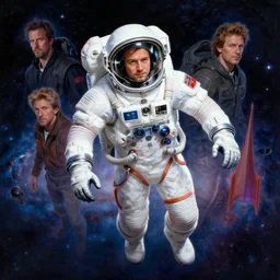 beautiful matte painting of joel kinnaman wearing a space suit from team newrocket floating in the cosmic galaxy, by thomas kinkade and greg rutkowski and ilya kuvshinov, masterpiece illustration, ultrarealistic