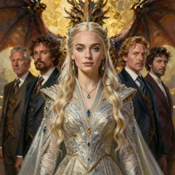 a portrait painting of emilia clarke as daenerys targaryen in fantastic dress next to a dragon, medium shot, symmetrical face, face enhancement, by jaime jones, tom bagshaw, lawrence alma - tadema, greg rutkowski, deviantart contest winner, fantasy art, intricate, elegant, highly detailed, 8 k, digital painting, concept art, sharp focus, illustration, golden ratio, mythological, ultra realistic, cinematic lighting, maximalist