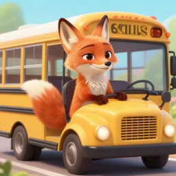 foxes riding a schoolbus, furry, cute, disney style, artstation, detailed, award winning, disney style
