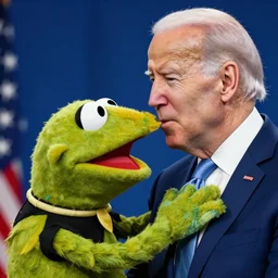 photo of joe biden sniffing a muppet