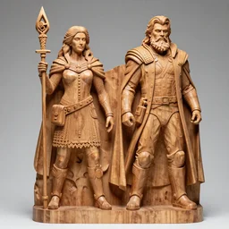 wood carving of the Gamorra and Star Lord from guardians of the galaxy, highly detailed, life-sized