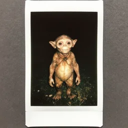 a found polaroid photograph of gollum at night full body