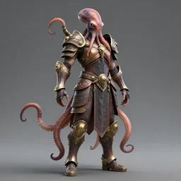 full body portrait of single warrior in octopus inspired armour, character design, designed in blender, 4 k hd, octane render, coloured, intricate, detailed