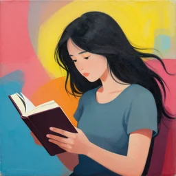 a girl reading a book, hair flowing down, matte painting, bold shapes, hard edges, street art, trending on artstation, by huang guangjian and gil elvgren and sachin teng
