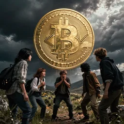 persons looking at crypto, scared, cinematic