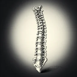 a floating spinal cord, background light, dark background, engraving