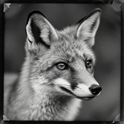 skin of fox, old vintage photography, damaged photo, daguerreotype, ambrotype, black and white, archive, film artifacts, scratches, tears, hyperrealistic, ultra detailed