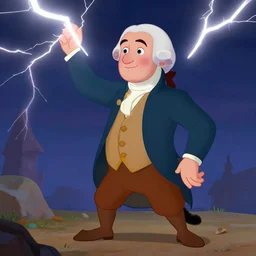 George washington being struck by lightning. Cartoon. RPG. Disney artstyle.