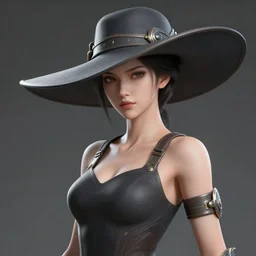 masterpiece concept art, a beautiful highly detailed sci - fi lady in hat, confident pose, by jae lee, 8 k, intricate detail, cinematic lighting, red white and black colors
