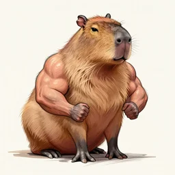 epic sketch of a body builder capybara