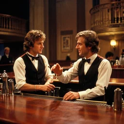 photoreal cinematography of joe turkel playing lloyd the bar tender from stanley kubrick's 1 9 8 0 film the shining, inside the elstree studios soundstage set for the overlook hotel bar shot on 3 5 mm eastman 5 2 4 7 film by the shining cinematographer john alcott shot on a cooke panchro 1 8 mm wide angle lens