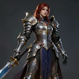 female knight in heroic pose, hyperdetailed photorealism by greg rutkowski, rich contrast of colors, 1 0 0 mega pixels, league of legends artwork