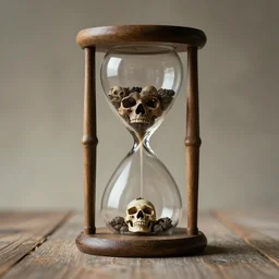 an hourglass made from skulls
