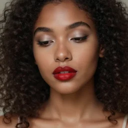 very beautiful dark skinned women out of focus!! pale eye makeup close up red lips curly dark hair
