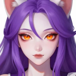a detailed facial portrait of a female nekomata with purple hair and orange eyes, a beautiful face, mutation, by tom bagshaw, by dorian cleavenger, zdzisław beksinski, bastien lecouffe - deharme trending on artstation