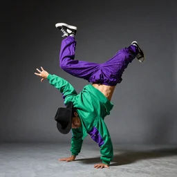 breakdancing snake oil salesman, cowboy b-boy purple green wildstyle