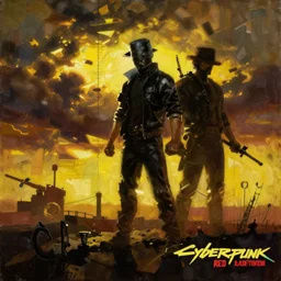cyberpunk red dead redemption, oil painting