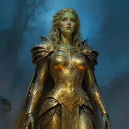 eva green as warrior queen, atmospheric lighting, painted, intricate, golden and blue hour, ultra detailed by peter gric, giger, enki bilal