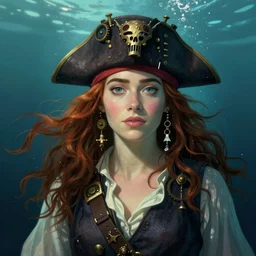 lofi underwater bioshock steampunk pirate portrait of emma stone, pixar style, by tristan eaton stanley artgerm and tom bagshaw.