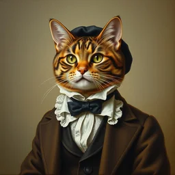 high - quality neoclassical portrait of a cat dressed in formal attire, very detailed, 1 8 6 0, oil on canvas.