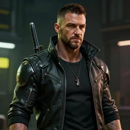Tom Hardy as in Cyberpunk 2077 cyborg, highly detailed digital art , trending on artstation, high quality, highly detailed