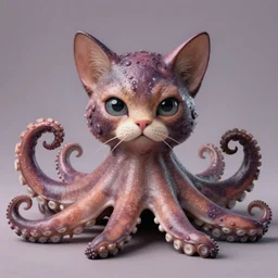 psychedelic highly detailed octopus cat chimera, 4 k, octopus cat, digital painting, matte finish, kitten, fine detail, drop shadows