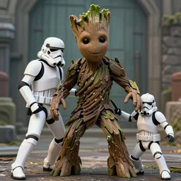 Groot defeating a stormtrooper