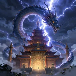 lightning temple to the dragon god, anime, a fantasy digital painting by makoto shinkai, trending on artstation, highly detailed