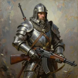 a vintage oil painting of a heavily armored ww 1 dwarven soldier posing with a lmg in the style of high fantasy art trending on artstation deviantart pinterest photorealistic hd 8 k highlights and shadow detailed high resolution