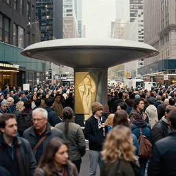 teleportation machine in a crowded and noisy city, with the feeling of being surrounded by people and the noise by georgia o'keeffe and oscar dominguez