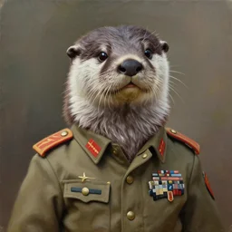 oil painting of an anthropomorphic otter in military uniform, amazing detail, hyper realism,