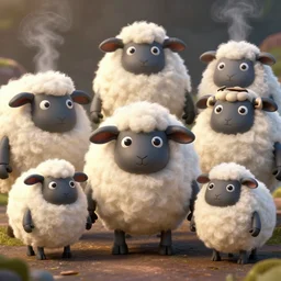 wide - shot of adorable kawaii fluffy cyborg sheep, greg simkins, jean luc!!, android jones, rutkowsky, matte painting, steam lighting, hyperrealistic, highly detailed, accurate