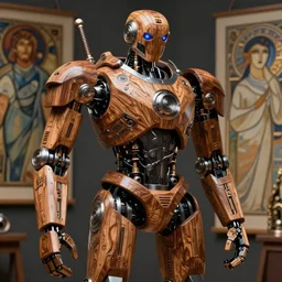 wooden robot, metal, cinematic lighting, fantasy, warforged, intricate, highly detailed, lifelike, photorealistic, digital painting, artstation, illustration, concept art, sharp focus, art by john collier and albert aublet and krenz cushart and artem demura and alphonse mucha