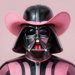 symmetrical - face!! portrait shot of pink female darth vader, visible lips, wearing a cowboy hat with, realistic, professionally color graded, intricate, elegant, highly detailed, centered, digital painting, artstation, concept art, smooth, sharp focus, illustration, artgerm, tomasz alen kopera, peter mohrbacher, donato giancola, joseph christian leyendecker, wlop, boris vallejo