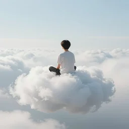 a person sitting on a fluffy cloud, digital art