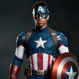 photo of vinicius jr wearing captain america's outfit, photography, filmic, cinematic, glamor shot
