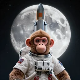 an astronaut monkey in front of spacex! falcon rocket, from love death and robots ( 2 0 1 9 ). render octane, unreal engine 5, nvidia graphics, moon background, digital art, digital influence of time and space. coherent portrait, intricate, elegant, inspirational environment, digital photo, trending on artstation, hdr photo, smooth, sharp focus