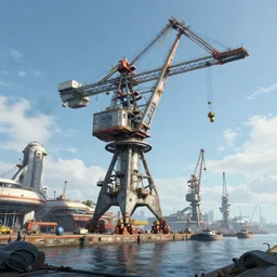 a science fiction harbour, gigantic crane, james paick, trending on artstation
