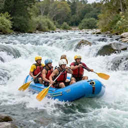 river rafters going through class rapids by moebius, zoomed in