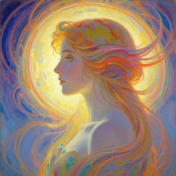 side profile portrait, imogen poots paladin, gloomhaven, d & d, soft, smooth, luminescent oil painting, mucha art nouveau, concept art, backlit glow, ripples, swirly vibrant color lines, holy, gaudy colors, aesthetic octane render, 8 k, by victo ngai, kilian eng, ilya kuvshinov, cushart krent, gilleard james, artgerm, alex ross