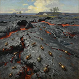 a swarm of insects, lava field, extremely detailed oil painting, rhads, sargent and leyendecker, savrasov levitan polenov, bruce pennington, studio ghibli, tim hildebrandt, digital art, landscape painting, trending on artstation, masterpiece