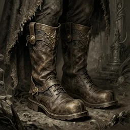 magic item, illustration of boots, osr dungeon, tomb of horror, illustration, high detail, high resolution