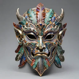 fantasy art ultra 4 k photo of a bizzare colorful metal armor warrior mask made of ceramic feathered intricately spectacular magnificently carved by a master engraver by h. r. giger