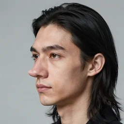 face portrait a thin man with sallow skin, a large hooked nose, shoulder - length black hair which framed his face in curtains, dark penetrating eyes, highly detailed, sharp focus, trending on art station, colourful drawing