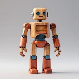wooden sculpture of robot, wide shot, vibrant color details, zbrush, hyper realistic, golden ratio, macro lens, unreal engine, octane render, symmetri