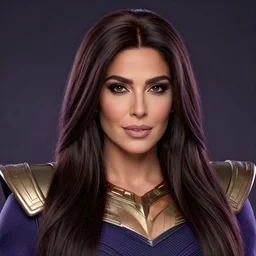a portrait of nancy ajram as thanos, the pixar adaptation, with same hairstyle, hyper detailed, digital art, trending in artstation, cinematic lighting, studio quality, smooth render, unreal engine 5 rendered, octane rendered