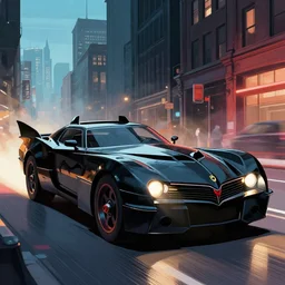 digital art of rollcage batmobile in gotham city