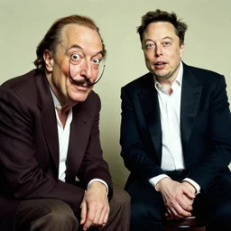 amazed salvador dali sitting next to elon musk color image