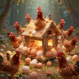epic chicken coop digital art of organic eggs here, by leesha hannigan, wayne haag, reyna rochin, ignacio rios, mark ryden, van herpen, global ambient light, best on artstation, pixiv, stunning, gorgeous, much wow, cinematic, masterpiece